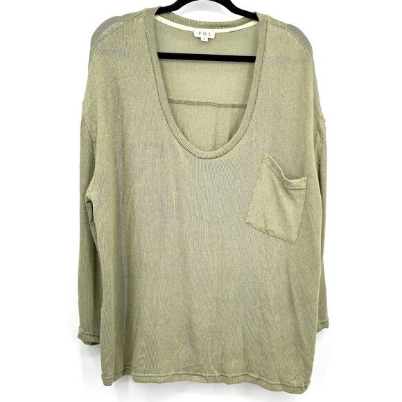 POL Top Women's L Sage Green Lightweight Sweater Cottagecore Prairie Minimalist - Picture 1 of 6